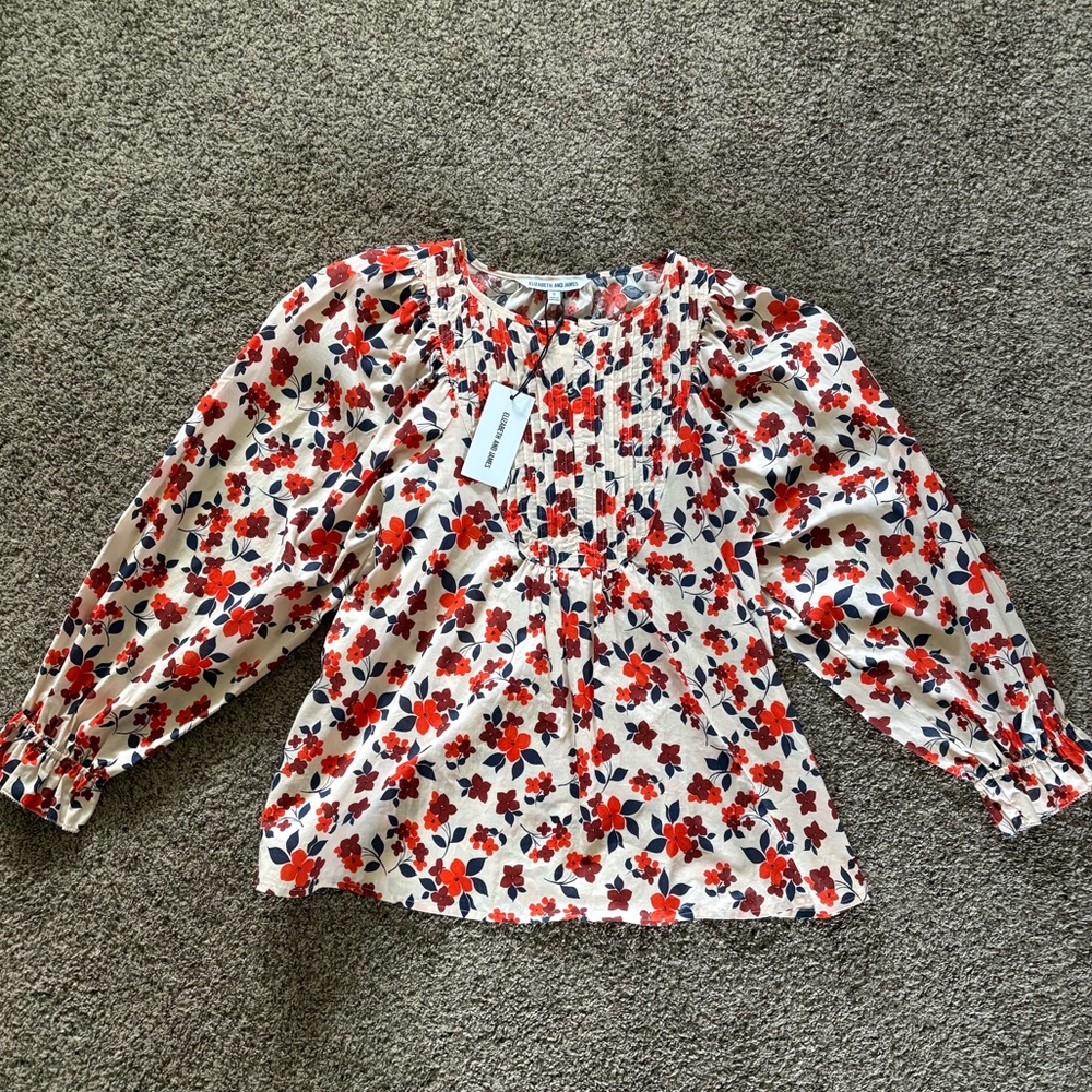 NWT Elizabeth and James Red and Brown Puff Sleeve Blouse